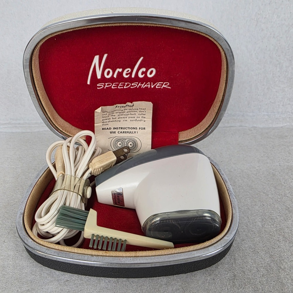 Vintage Norelco Speedshaver Electric Razor Shaver Hard Case Cord MCM tested